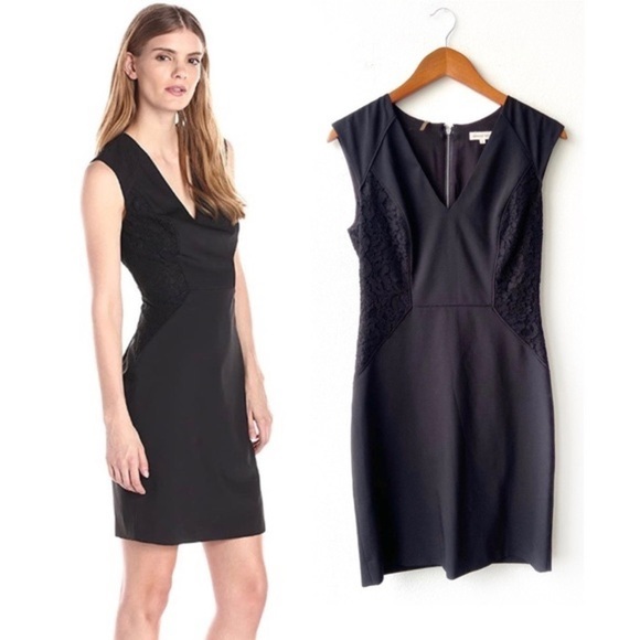 Rebecca Taylor Dress Black V-Neck Lace SZ 6 - Picture 1 of 8